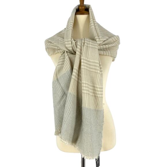 INC Plaid Tan And Grey Scarf Wrap One Size NWT - Picture 1 of 10